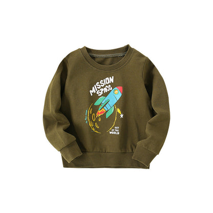 Baby Boy Rocket Graphic Crewneck Long Sleeve Cotton Hoodie-0