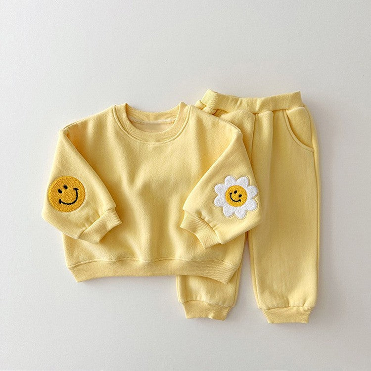 Baby Girls Kids Cartoon Pattern Knitted Crew Neck Casual Pullover Solid Color Pants Set-4