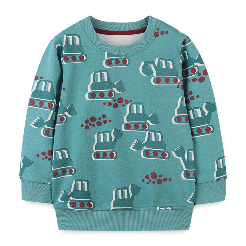 Baby Boy Cartoon Truck Graphic Western Style Pullover Long Sleeves Hoodies-0