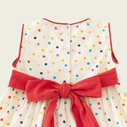 New Design Summer Kids Girls Cute Colorful Dots Sailing Boats Embroidered Sleeveless Dress-4