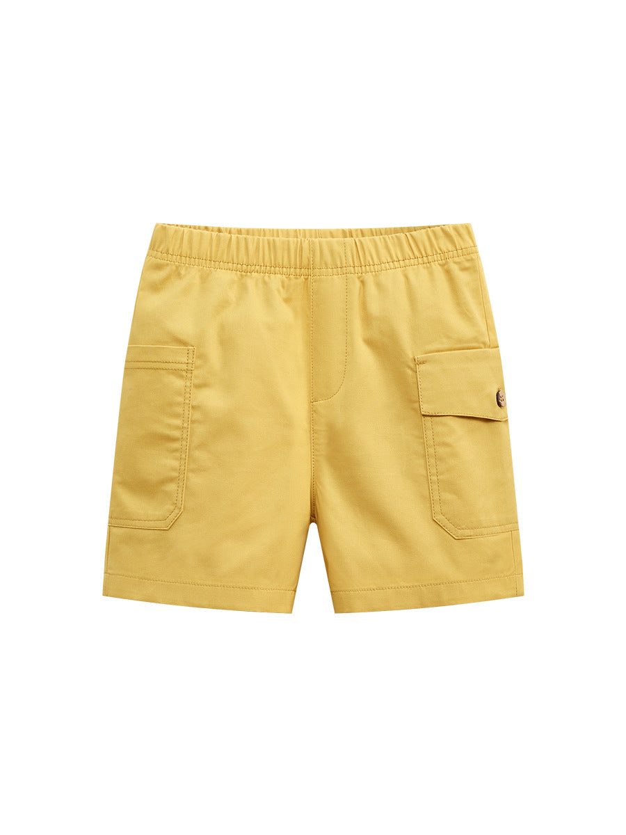 Boys Solid Yellow Cotton Casual Style Shorts With Pockets-1