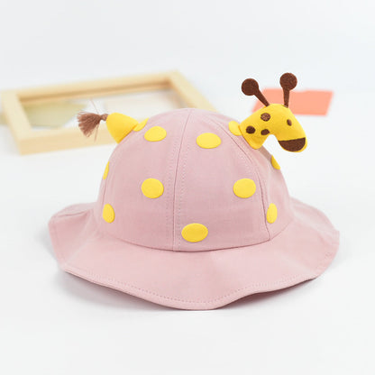 Baby Solid Color Animal Print Design Sunshade Bucket Hats-4