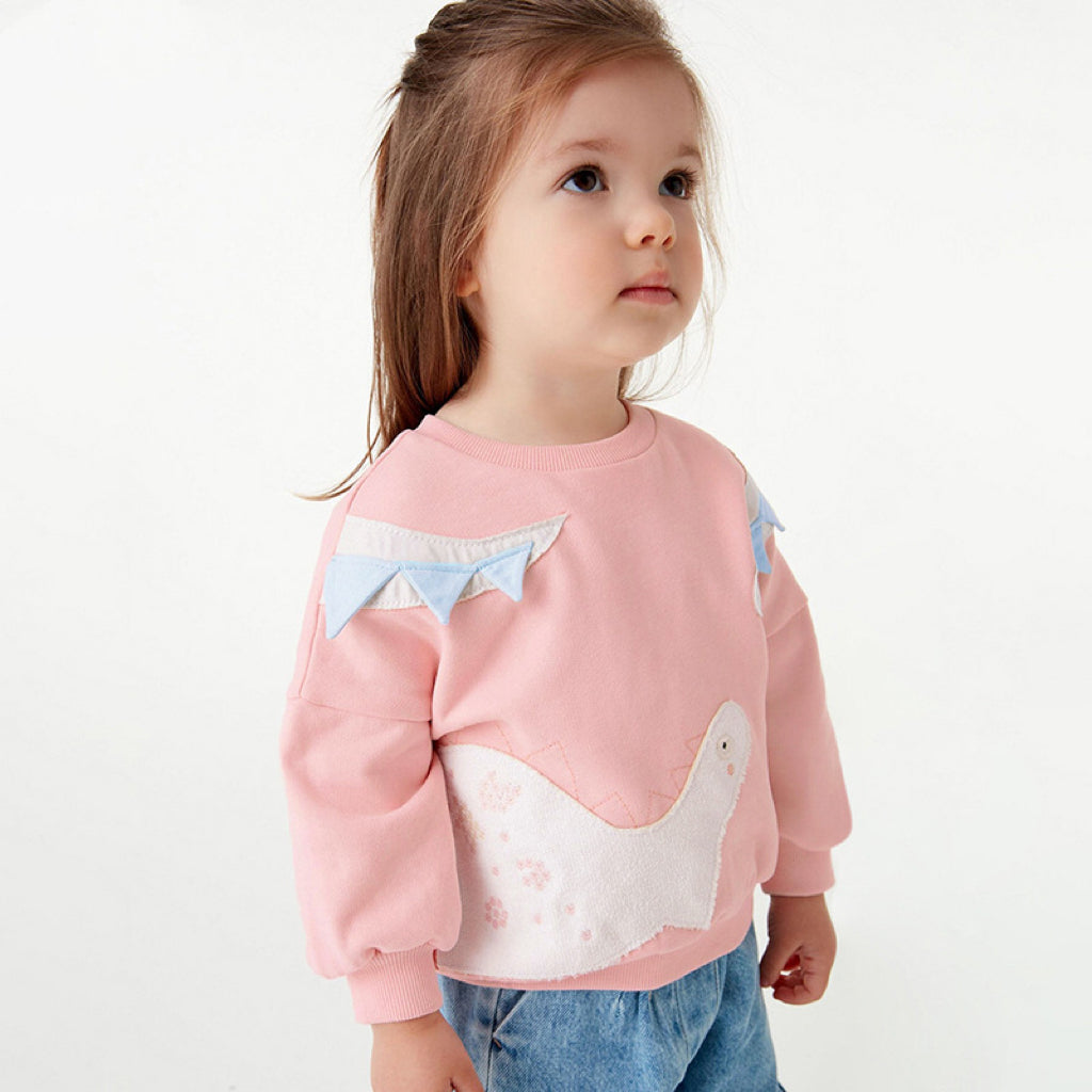 Baby Girl Cartoon Patched Pattern Solid Color Cute Hoodie-4