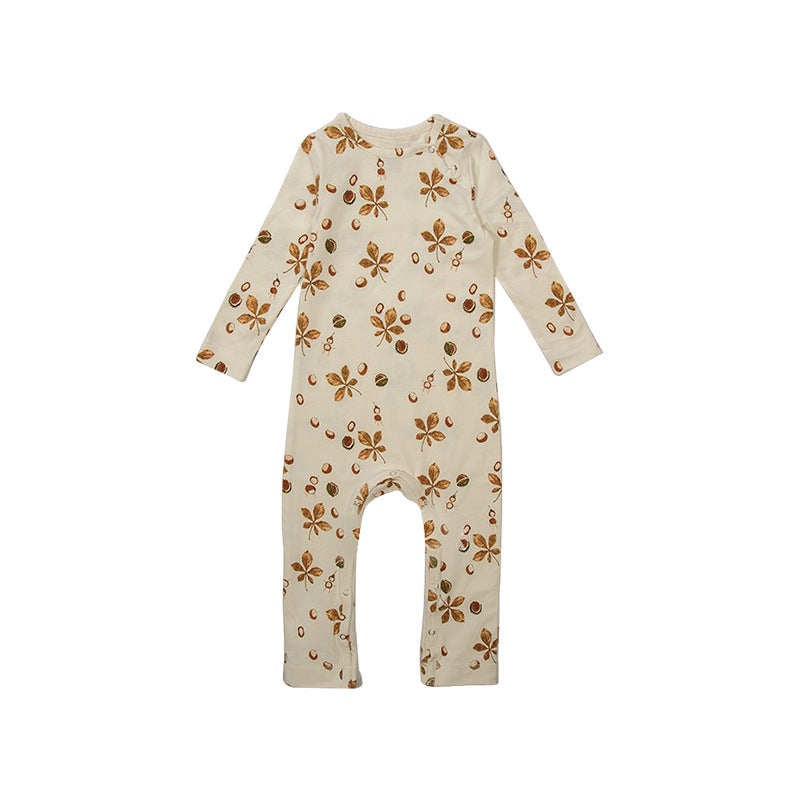 Baby Floral Print Pattern Long Sleeve Comfy Cotton Jumpsuit-2