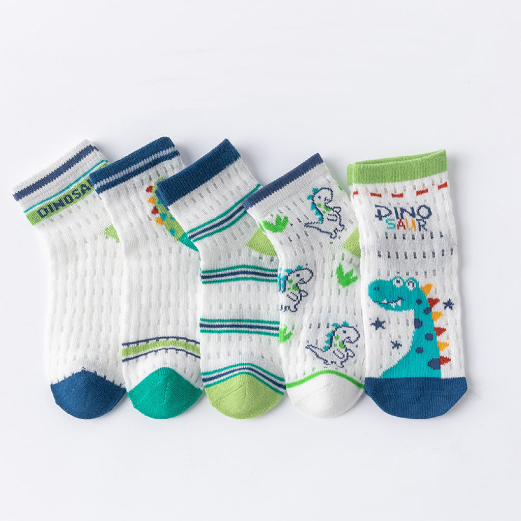 Baby Print Pattern Mesh Soft Cotton Socks 1Bag=5Pairs-3