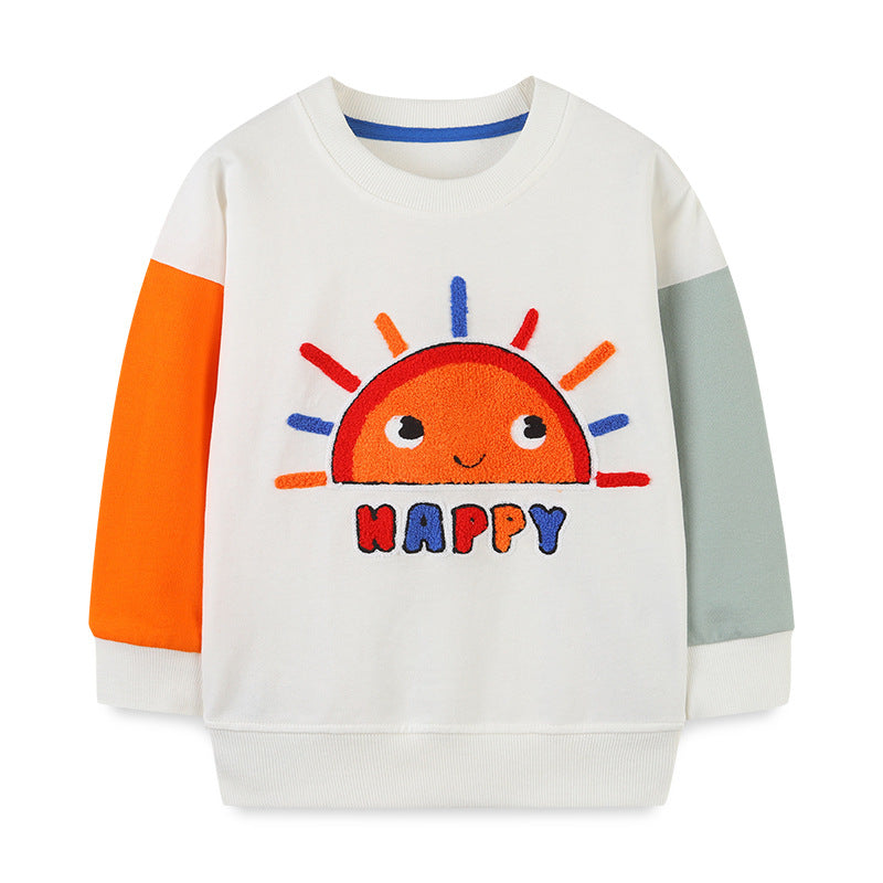 Baby Boy Sun Graphic Colorblock Design Pullover Cute Hoodie-0