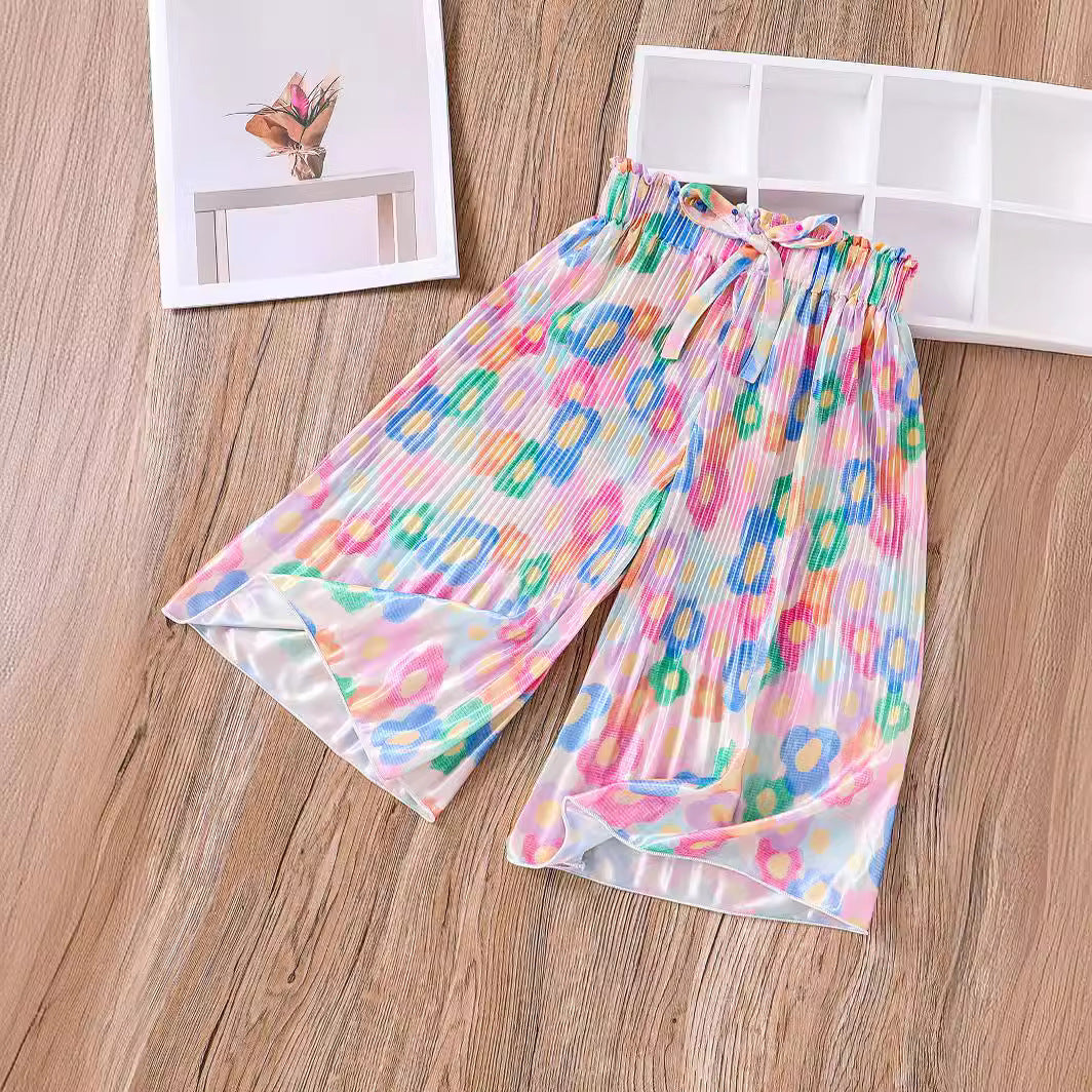 Summer Baby Girls Breathable Thin Abstract Pattern Cheap Pants-3