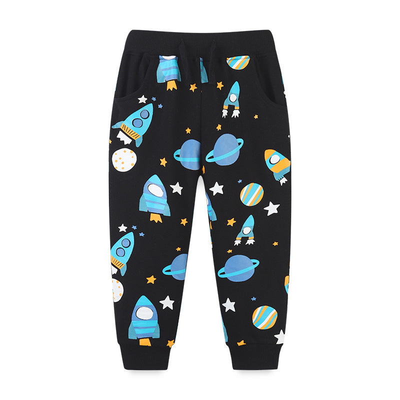 Baby Boy Planet Print Pattern Comfortable Cotton Trousers-0