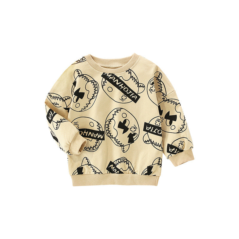 Baby Boy Print Pattern Crewneck Cotton Fashion Hoodie-4