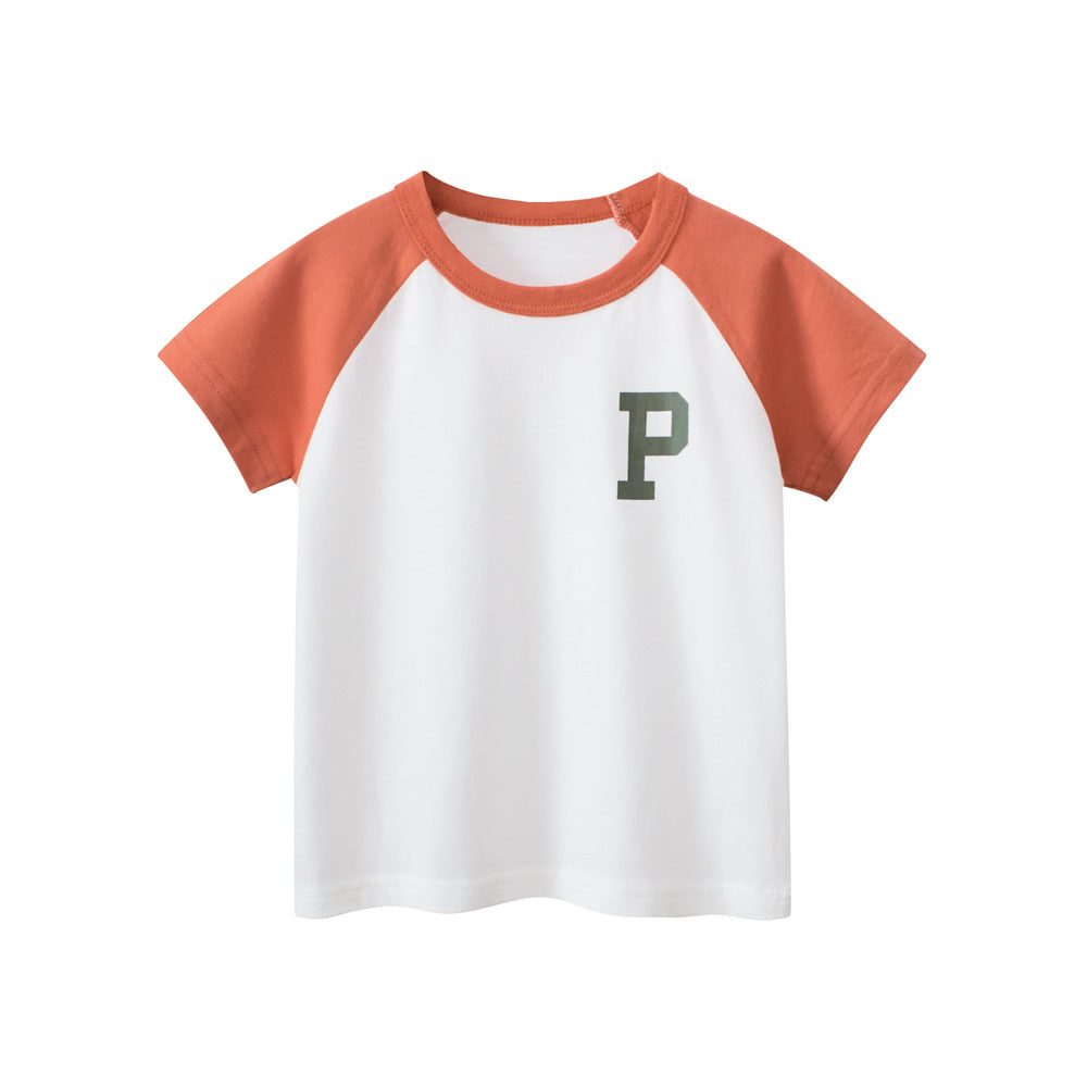 Letter Printing Boys’ Patchwork T-Shirt In European And American Style For Summer-2