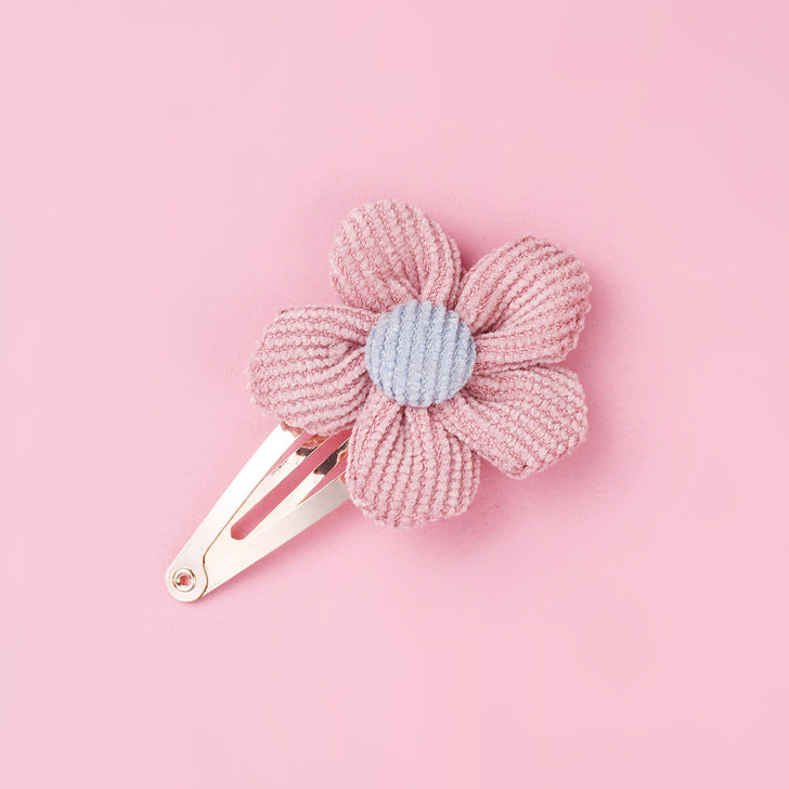 Girls Woolen Sunflower One Word Hair Clips Accessory-4