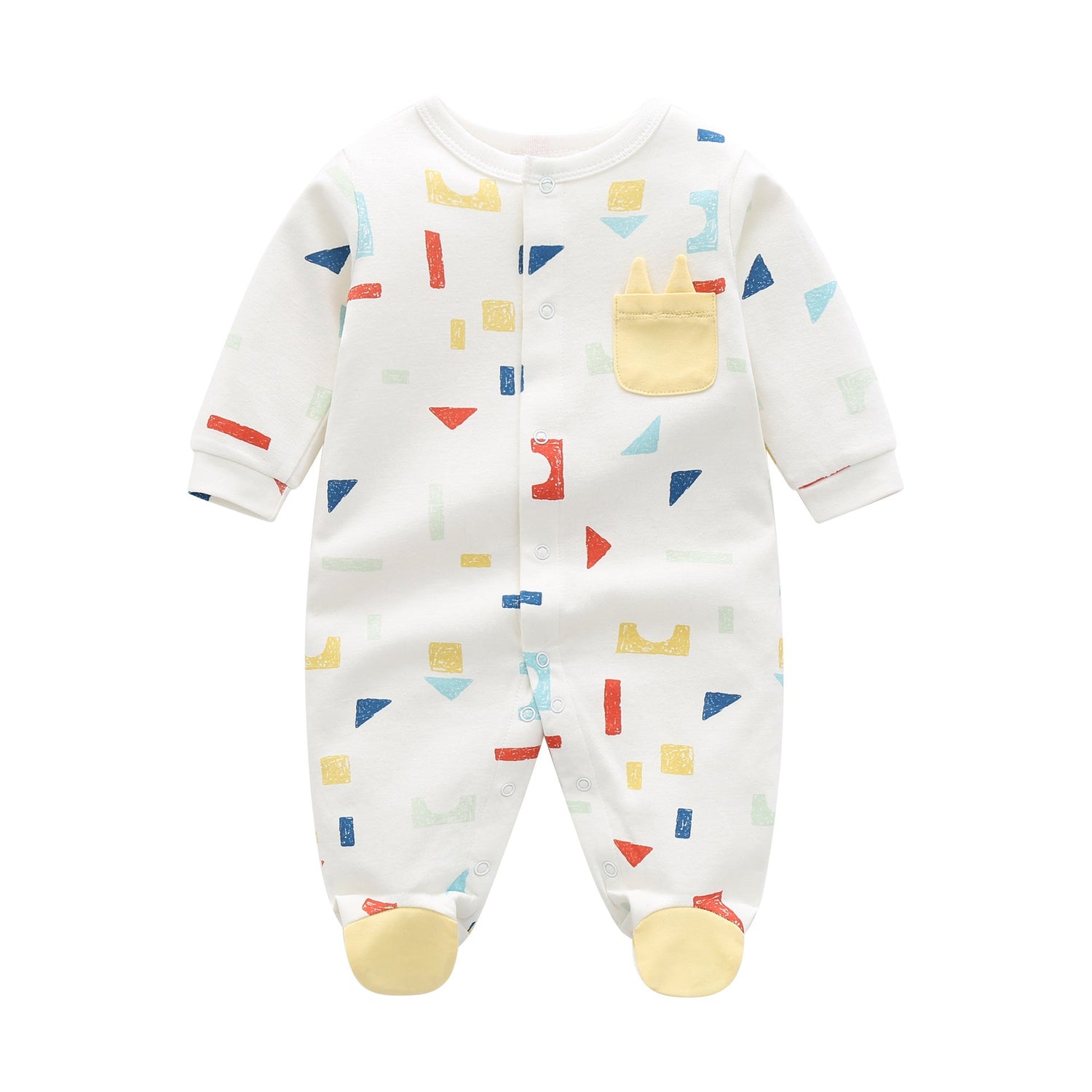 Baby Boy And Girl Geometric Print Single Breasted Design Long-Sleeved O-Neck Rompers-0