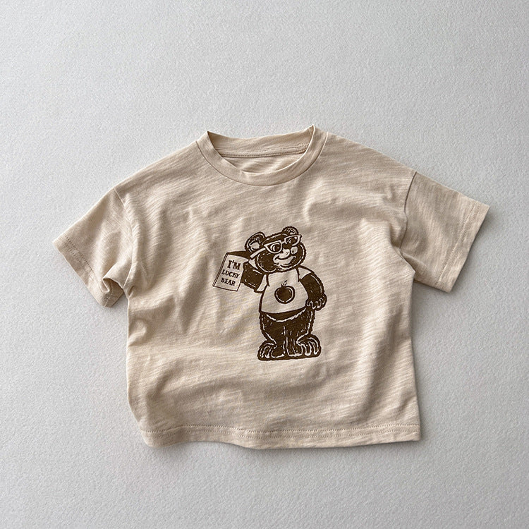 Baby Cartoon Bear Graphic Short Sleeve Comfy T-Shirt-4