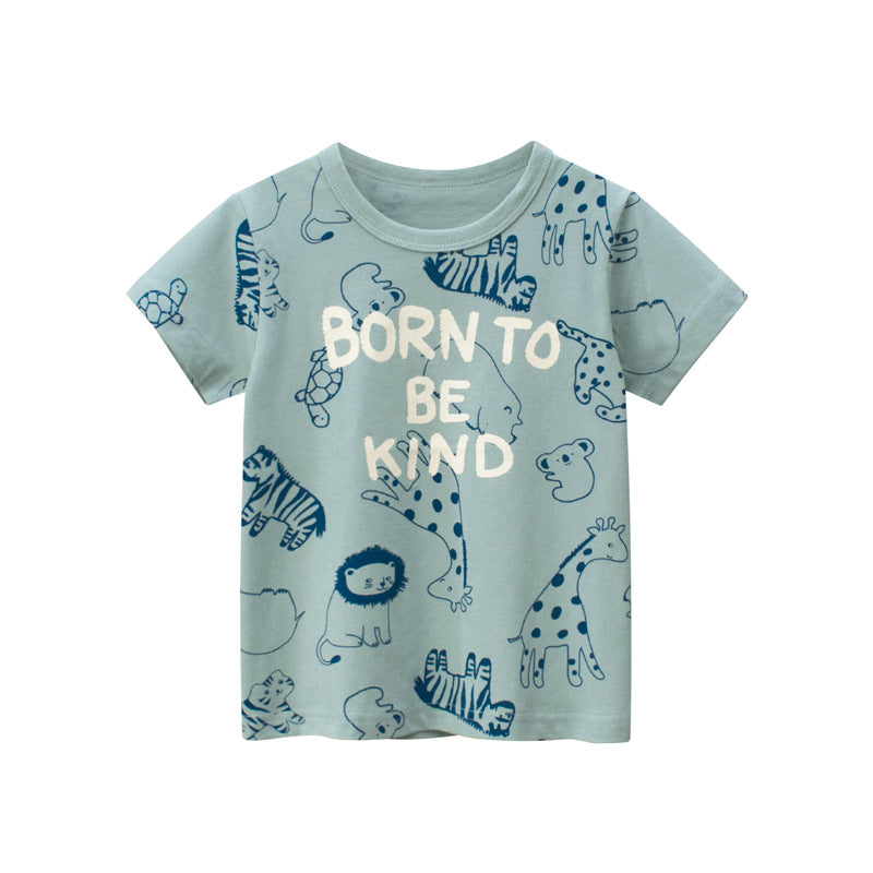 Baby Boy Animal Print O-Neck Short-Sleeved Lovely T-Shirt-0