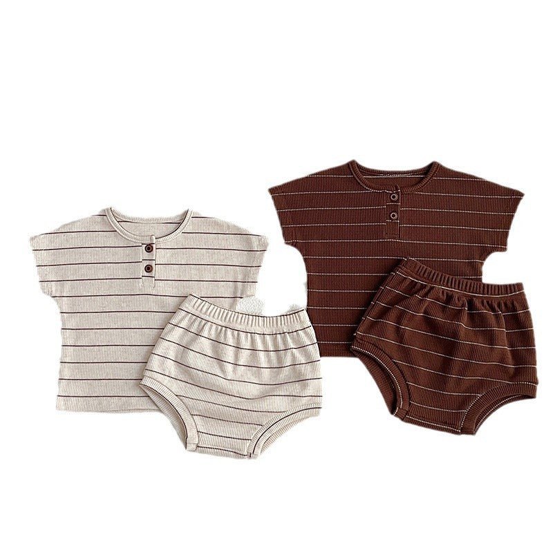 Baby Kids Unisex Striped Short Sleeves Top And Shorts Casual Clothing Set-3