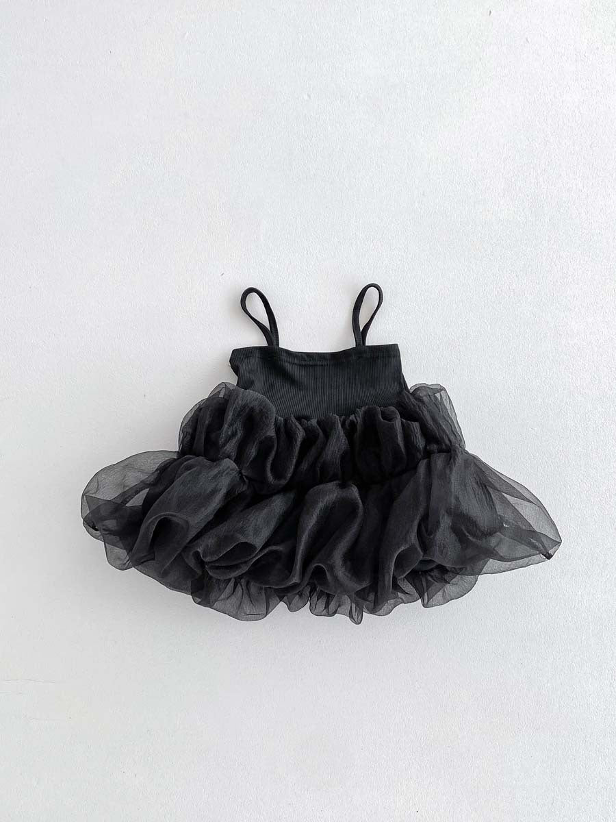 Summer Hot Selling Baby Kids Girls Princess Sleeveless Thin Solid Color Lace Mesh Ruffle Strap Dress-3