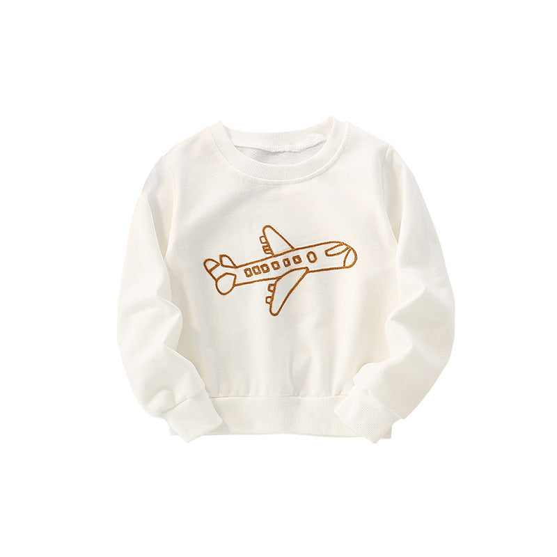 Baby Plane Embroidered Pattern Solid Color Long Sleeve Quality Hoodie-4