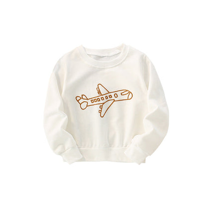 Baby Plane Embroidered Pattern Solid Color Long Sleeve Quality Hoodie-4