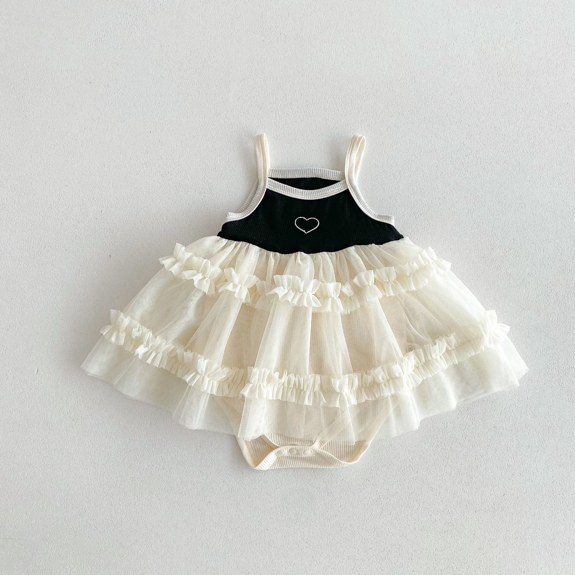 Summer Baby Girls New Design Color Patchwork Heart Pattern Sleeveless Mesh Princess Strap Onesie Dress-3