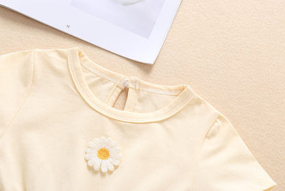 Baby Girl Embroidery Daisy Short-Sleeved Round Collar Dress-4