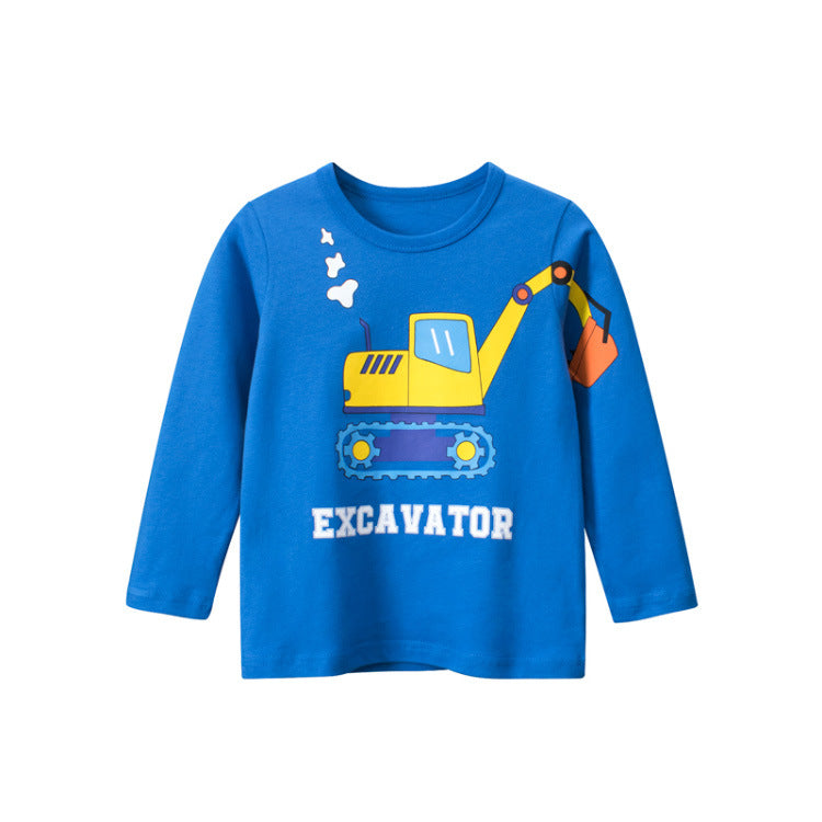 Baby Boy Cartoon Excavator Pattern Long Sleeve Cotton Shirt-0