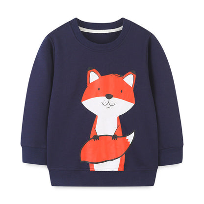 Baby Boy Cartoon Fox Print Pattern Western Style Hoodie-0