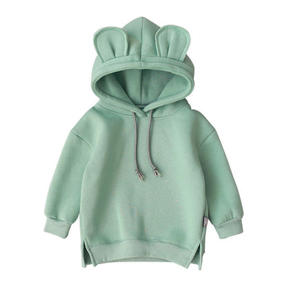 Baby Solid Color Animal Ear Patch Design Autumn Korean Style Hoodie-4