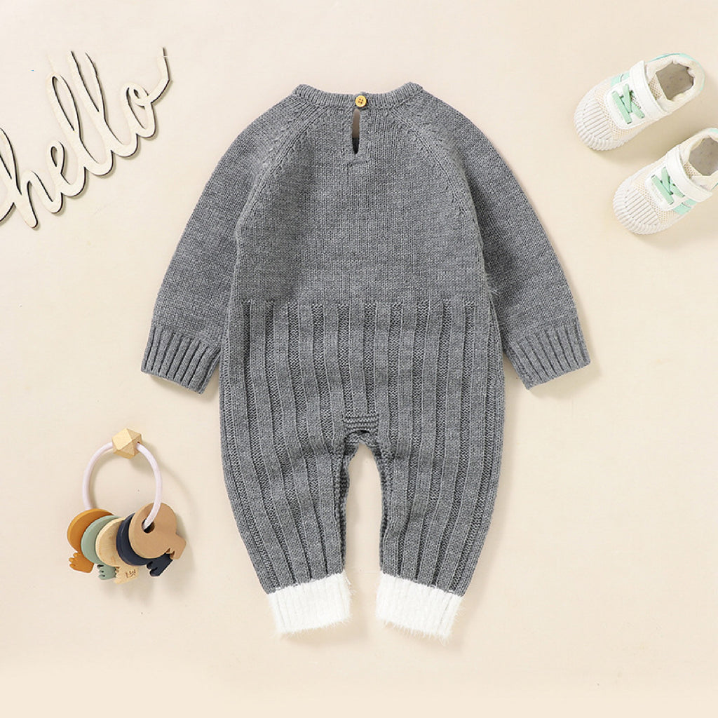 Baby Bear Jacquard Design Long Sleeve Cute Knitted Jumpsuits-3