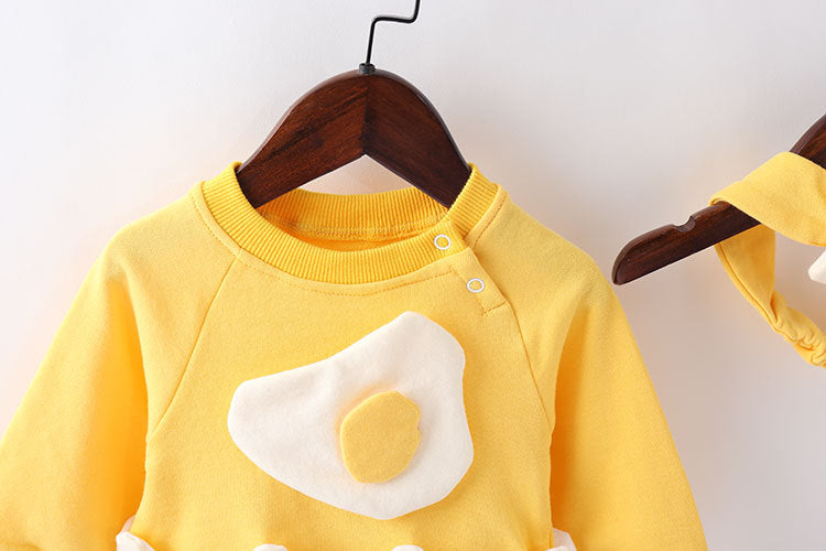 Baby Cartoon Egg Shape Design Long Sleeved Cute Bodysuit With Headband-3