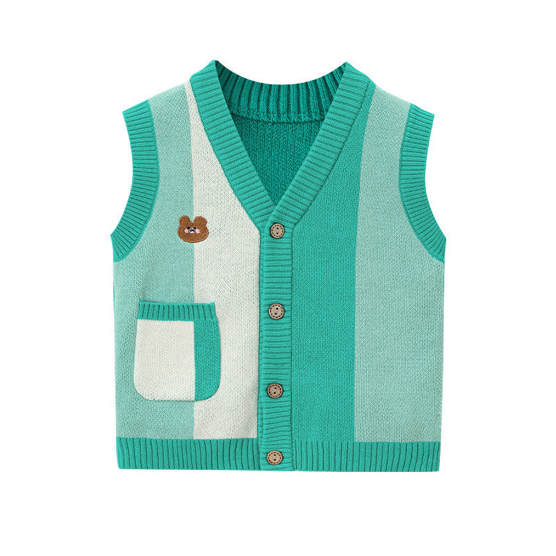 Cartoon Bear Pattern V-Neck Design Knitwear-3