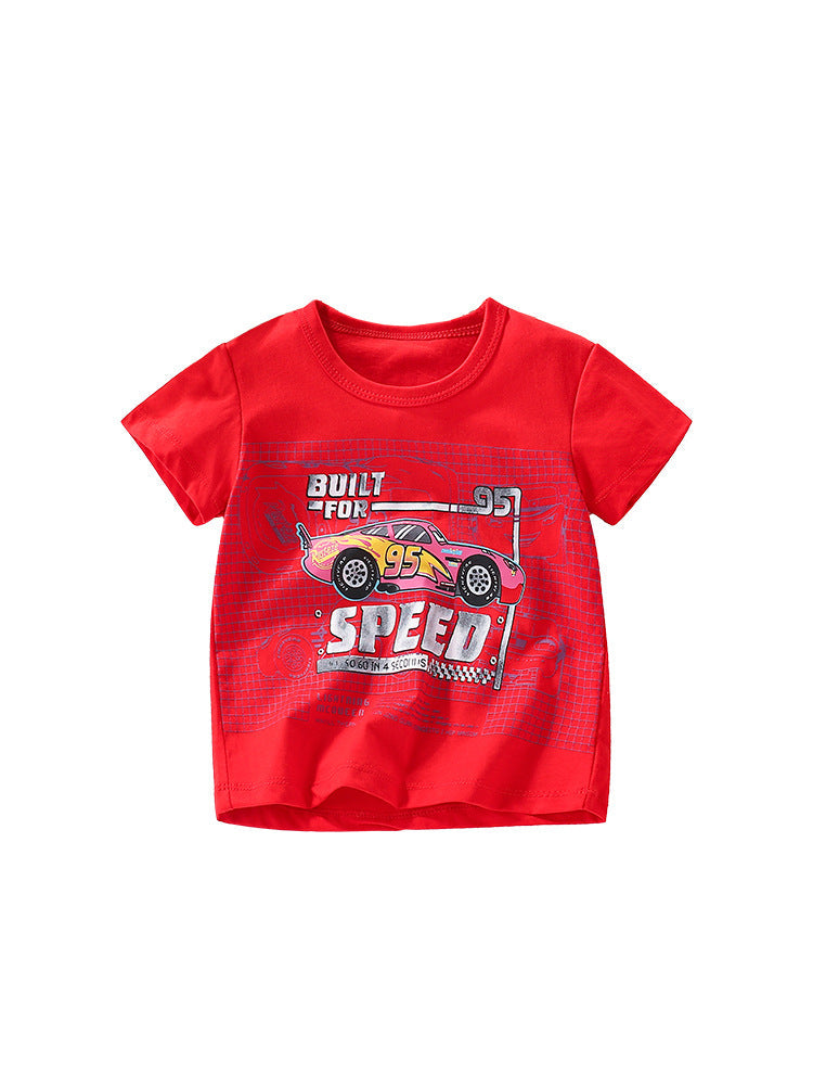 Boys’ Racing Car Cartoon Print T-Shirt In European And American Style-0