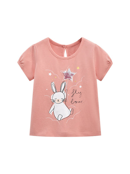 Round Neck Rabbit Cartoon Girls’ T-Shirt In European And American Style For Summer-1