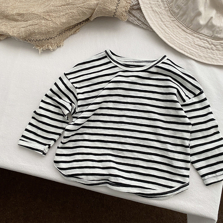 Baby Striped Graphic Long Sleeve Soft Cotton Loose Shirt-3