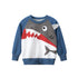 Baby Boy Shark Graphic Contrast Design Long Sleeved O-Neck Pullover Hoodies-0