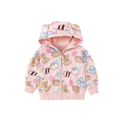 Baby Girl Cartoon Animals Print Pattern Long Sleeve Cute Zipper Coat-4