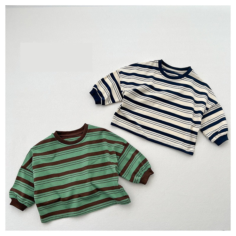 Baby Kids Boys Casual Striped Crew Neck Long Sleeve Loose Shirt-0