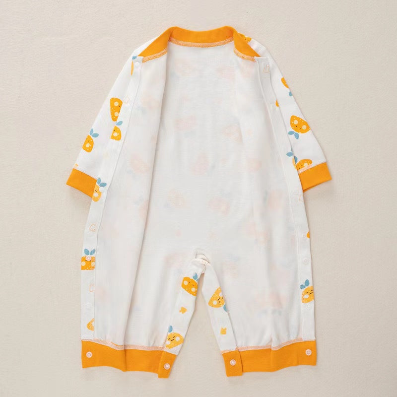 Baby Cartoon Pattern Button Front Design Long Sleeves Cotton Romper-4