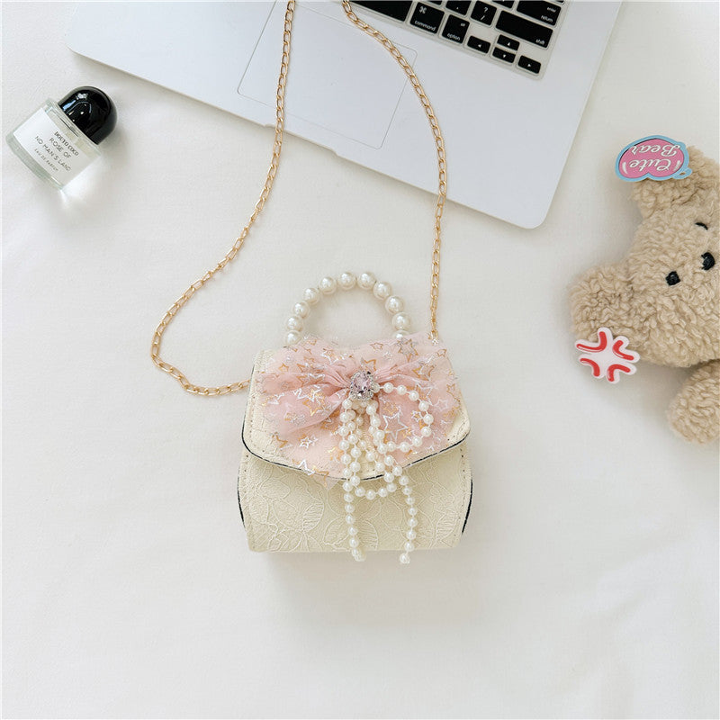 Stylish Floral Carry-On Girls’ Portable Beaded Princess Crossbody Handbag-4