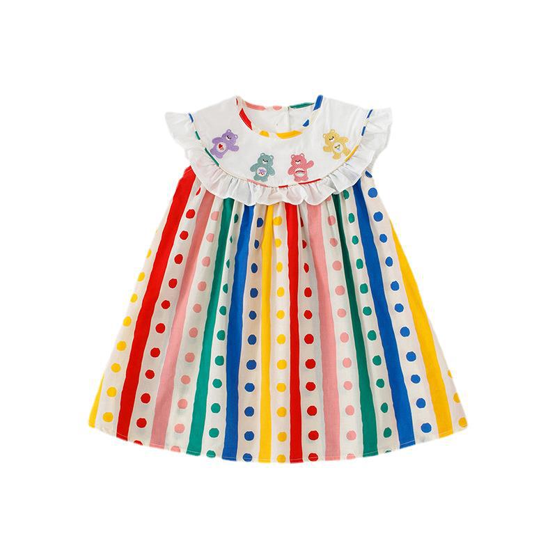 New Arrival Summer Baby Kids Girls Sleeveless Striped Polka Dots Dress-1