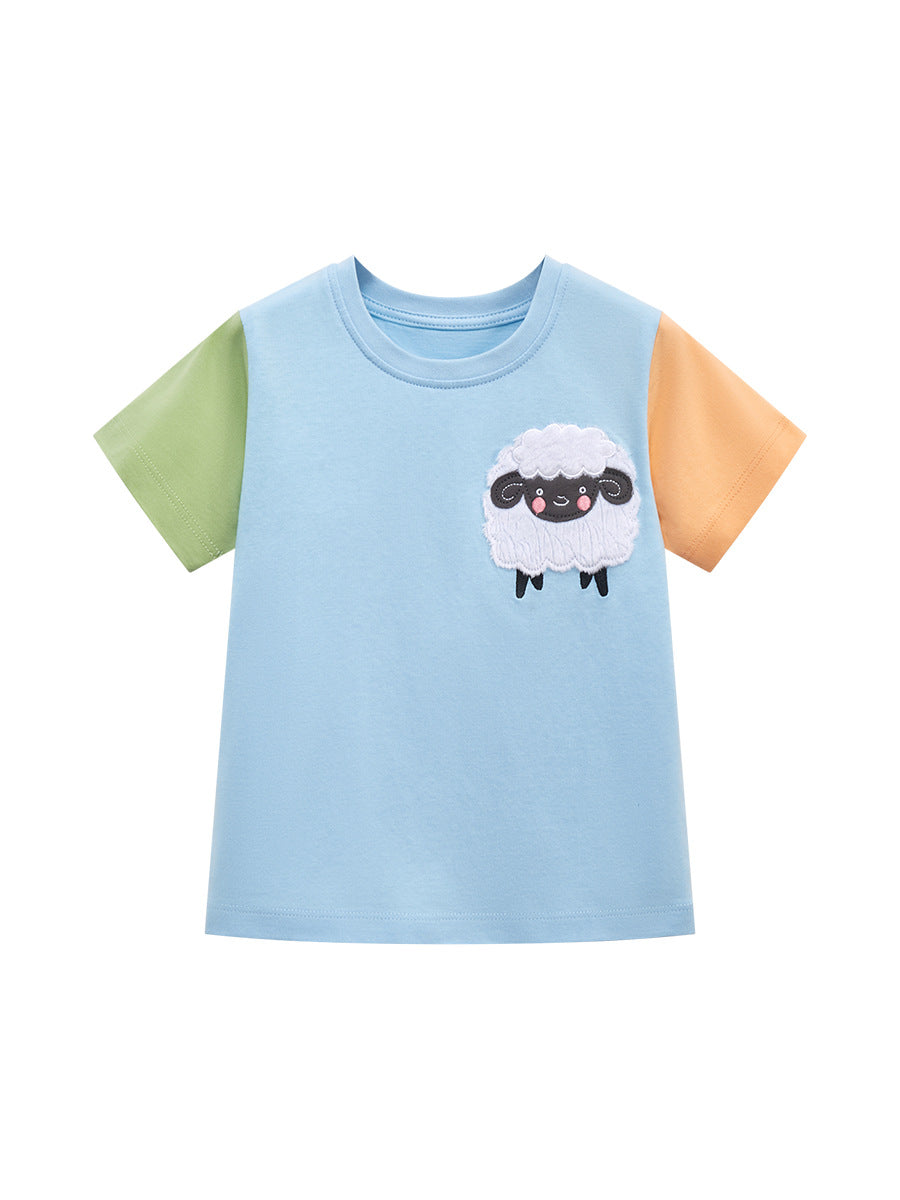 Baby Kids Unisex Cute Sheep Pattern Crew Neck Short Sleeves T-Shirt-1