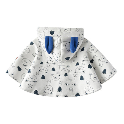 Baby Cartoon Bear Print Pattern Thickened Cape Cute Shawl-4