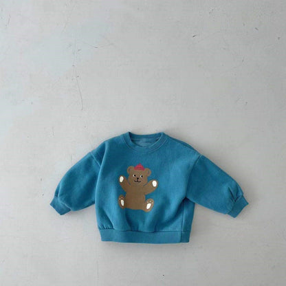 Baby  Cartoon Bear Graphic Long Sleeves Cotton Casual Hoodies-3