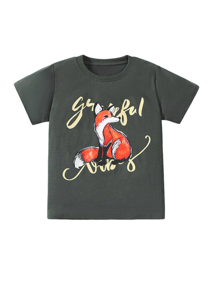 Boys’ Fox Print T-Shirt In European And American Style For Summer-1