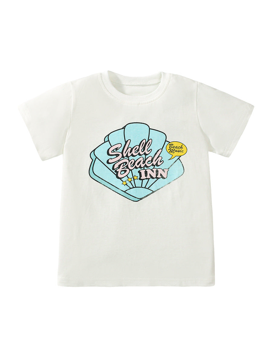 Girls’ Shell Print T-Shirt In European And American Style For Summer-1