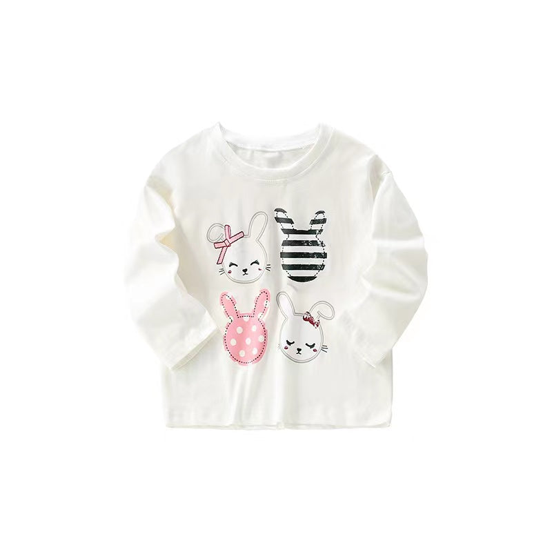 Baby Girl Rabbit Print Pattern Crewneck Long Sleeve Comfy Shirt-4