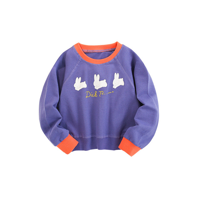 Baby Girl Rabbit Print Pattern Simple Colorblock Design Fashion Hoodie-0