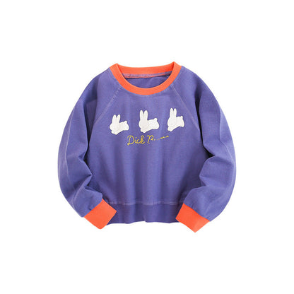 Baby Girl Rabbit Print Pattern Simple Colorblock Design Fashion Hoodie-0