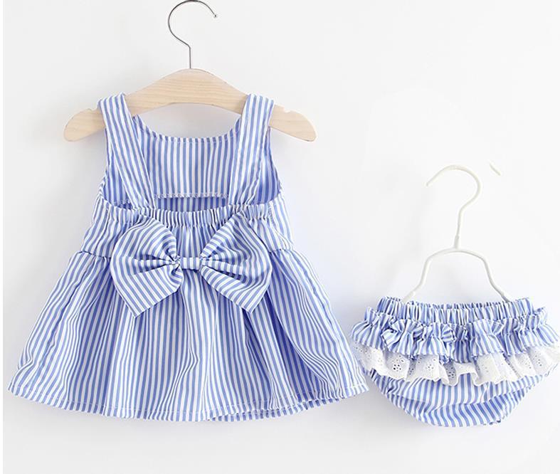 Baby Girl Striped Pattern Dress Combo Short Pants In Sets-3