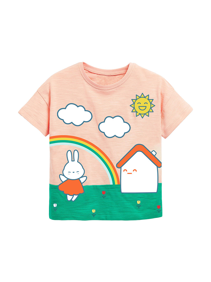 Girls Sunny Day Cartoon T-Shirt And Floral Pants Set-0