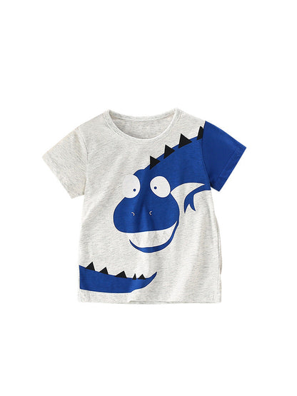 Boys’ Cartoon Dinosaur Design Short Sleeves T-Shirt In European And American Style For Summer-0